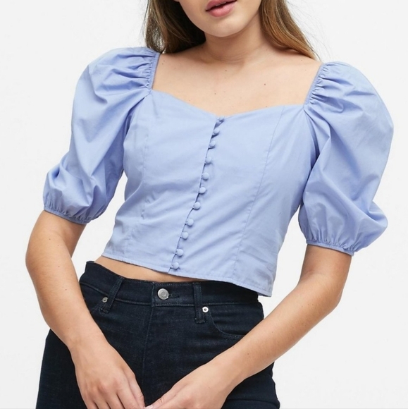 Banana Republic Tops - Banana republic blue cropped Blouse with puff sleeve sz S